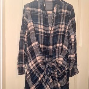 Front tie wrap plaid mini